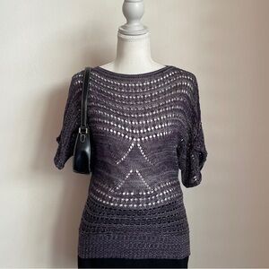 Vintage Y2K Crochet Knit Top Purple Gray Indie Sleaze 90s Grunge Boho Blouse S